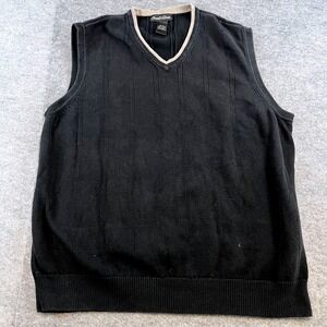 Arnold Palmer Mens Sweater‎ Vest Black Preppy Golf Large Cotton Knit V-Neck